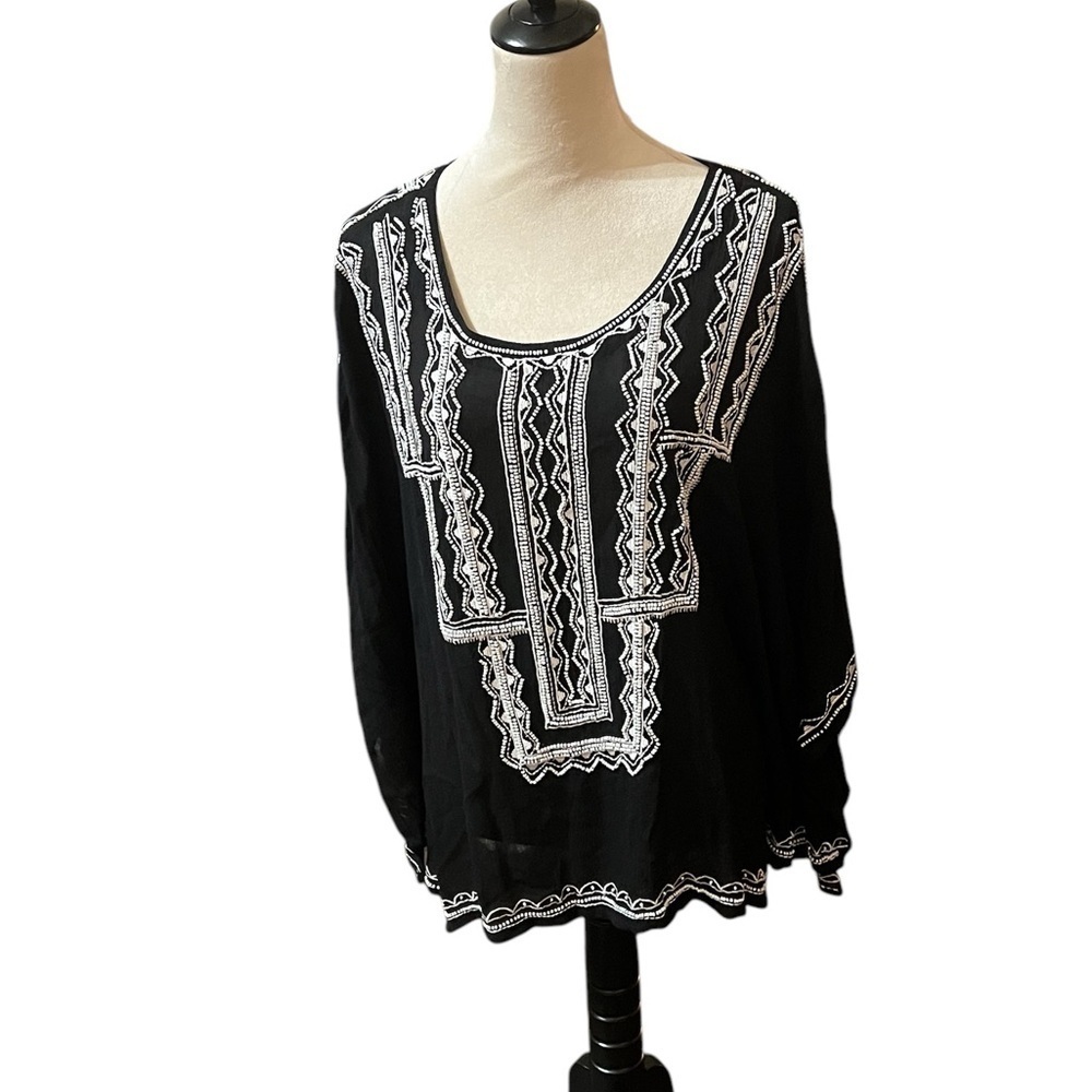 Chico's Women Black 3/4 Sleeve Blouse S/M